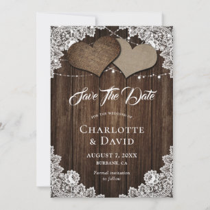 Save The Date Rustic Bois Burlap Dentelle Mariage Enregistrer La