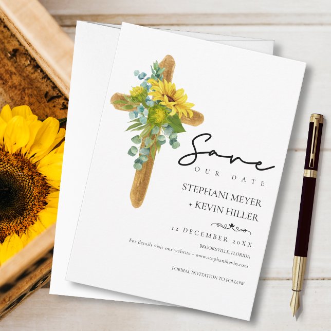 Save The Date Rustic Chic Boho Sunflower Cross Mariage (Créateur téléchargé)