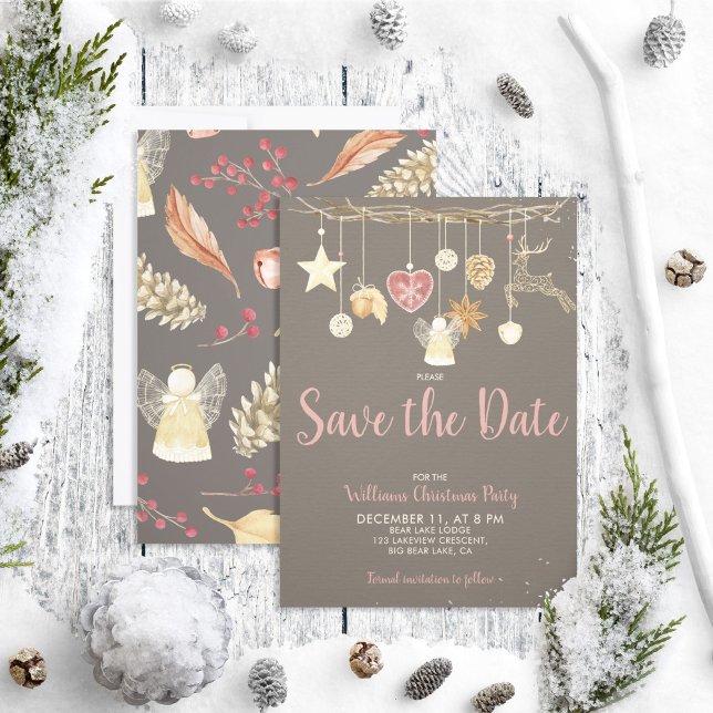 Save The Date Rustic Chic Natural Christmas Party Enregistrer la (Créateur téléchargé)