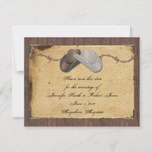 Save The Date Rustic Country Cowboy Casquettes Barbed Enregistre
