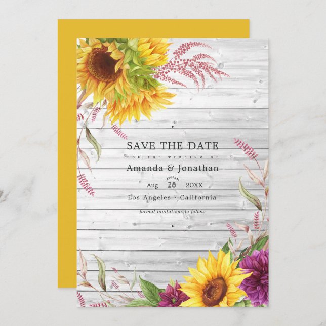 Save The Date Rustic Country Grange Tournesol Mariage Photo (Devant / Derrière)