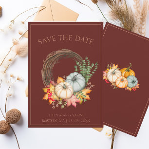 Save The Date Rustic Dark Terracotta Automne Citrouille Mariage
