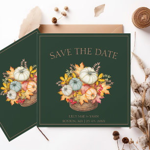 Save The Date Rustic Emerald Green Automne Citrouille Mariage
