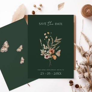 Save The Date Rustic Emerald Green Fleur sauvage Mariage