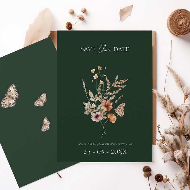 Save The Date Rustic Emerald Green Fleur sauvage Mariage (Créateur téléchargé)