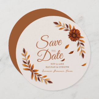 Save The Date Rustic Fall Leaves Burnt Sienna Beige Wedding