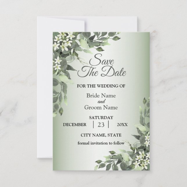 Save The Date Rustic Floral Greenery Eucalyptus Leaves (Devant)