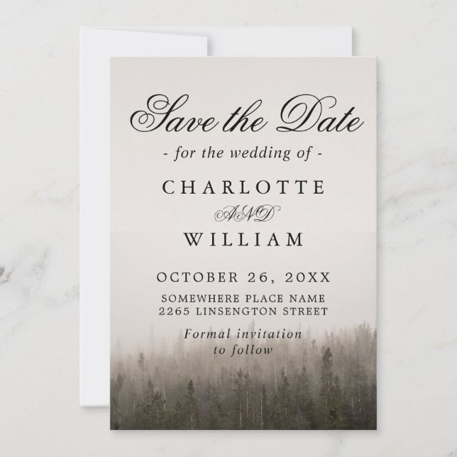 Save The Date Rustic Forest Misty Mariage paysage (Devant)
