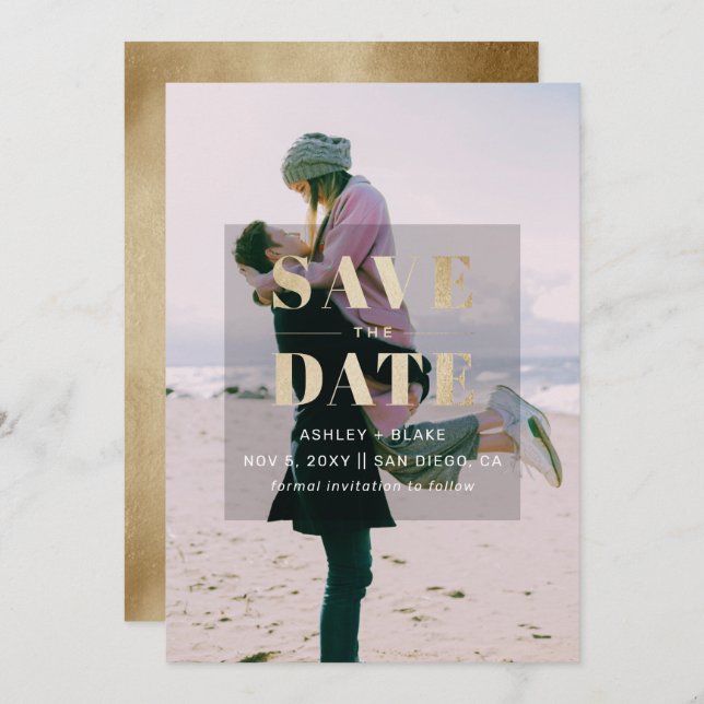 Save The Date Rustic Gold Minimal photo moderne (Devant / Derrière)