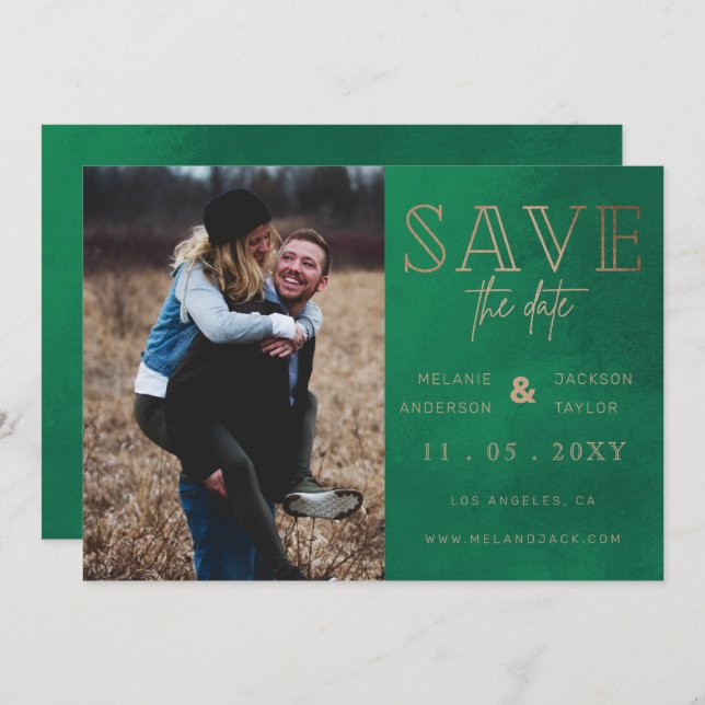 Save The Date Rustic Green photo manuscrite Enregistrer la date (Devant / Derrière)