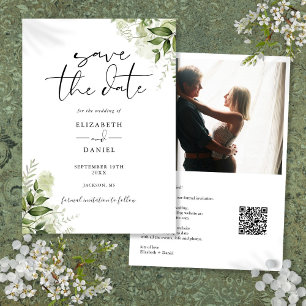 Save The Date Rustic Greenery Floral Photo QR Code Mariage