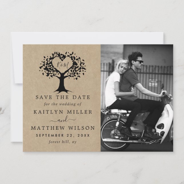 Save The Date Rustic Heart Tree Photo Mariage Enregistrer La Dat (Devant)