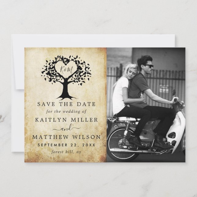 Save The Date Rustic Heart Tree Photo Mariage Enregistrer La Dat (Devant)