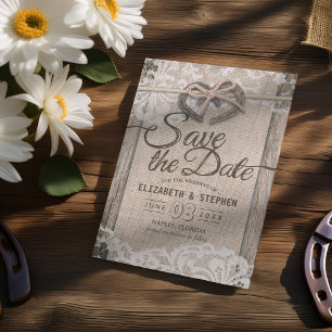 Save The Date Rustic Horseshoe Burlap Lace Wedding Enregistrer L