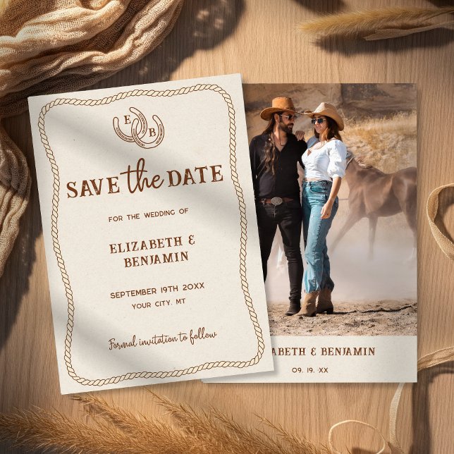 Save The Date Rustic Horseshoe Western Barn Photo Mariage (Créateur téléchargé)