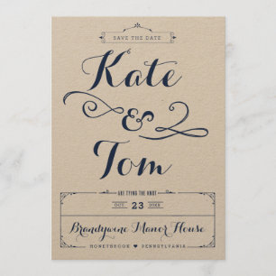 Save The Date Rustic Kraft et la calligraphie de marine Sauvez l