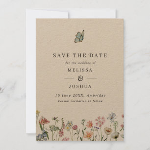 Save The Date Rustic Kraft Fleurs sauvages et Mariage papillon
