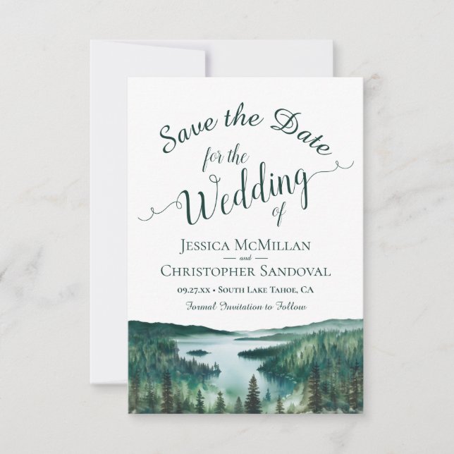 Save The Date Rustic Lake Tahoe Watercolor Destination Wedding (Devant)