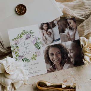 Save The Date Rustic Lilac 3 Photo Collage Enregistrer La Date