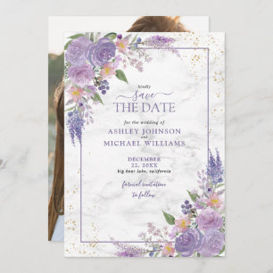 Save The Date Rustic Lilac Lavender Gold Photo Enregistrer la da