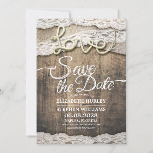 Save The Date Rustic Love Rope Burlap Lace Wedding Enregistrer L