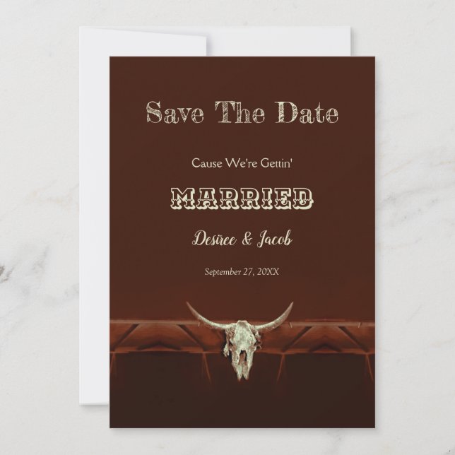 Save The Date Rustic Mariage Western Bull Skull Enregistrer La D (Devant)