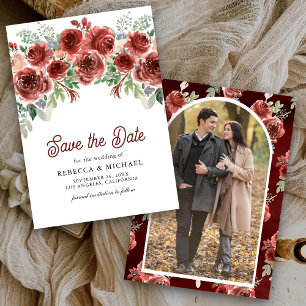 Save The Date Rustic Marsala Floral Photo Mariage