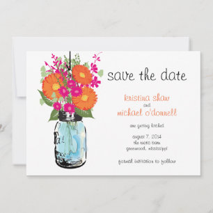 Save The Date Rustic Mason Jar Gerber Daisies Enregistrer la dat