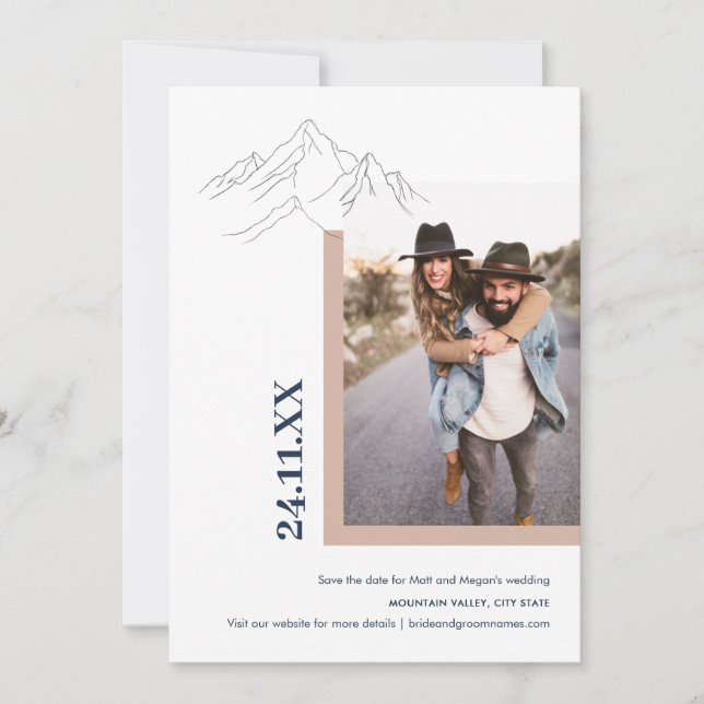 Save The Date Rustic Mountain Nature Extérieur Photo Blush Rose (Devant)