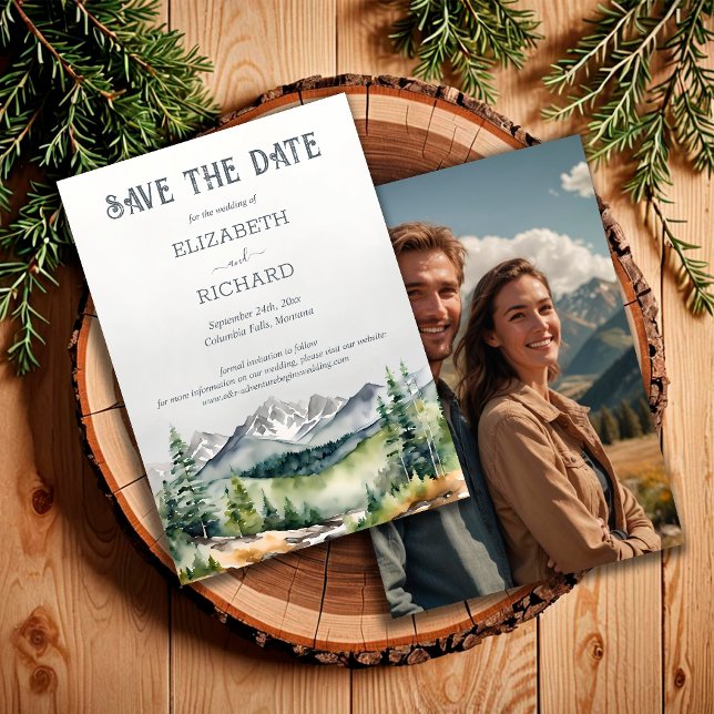 Save The Date Rustic Mountains Adventure commence Photo Mariage (Créateur téléchargé)