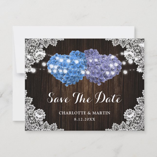 Save The Date Rustic Purple and Blue Floral Wedding (Devant)