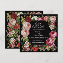 Rustic Red Pink Floral Greenery Black