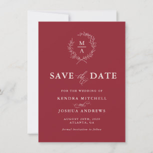 Save The Date Rustic Red Simple Elegant Monogramme Enregistrer l