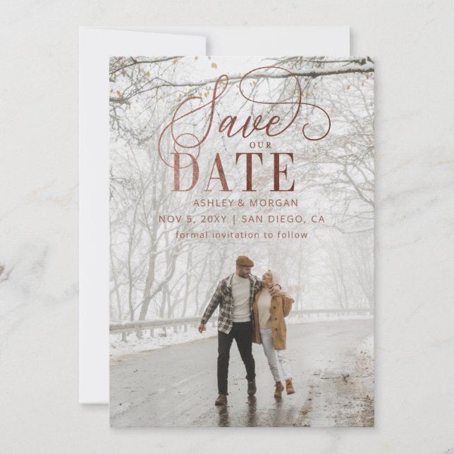 Save The Date Rustic Rose Gold Photo Moderne Enregistrer La Date (Devant)