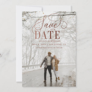 Save The Date Rustic Rose Gold Photo Moderne Enregistrer La Date