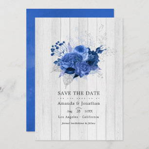 Save The Date Rustic Royal Blue et Silver Floral Mariage Photo