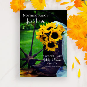 Save The Date Rustic Sunflowers and Cowboy Boots Western Wedding