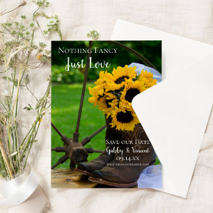Save The Date Rustic Sunflowers and Cowboy Boots Western Wedding