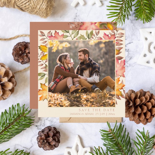 Save The Date Rustic Terracotta Automne Feuilles Mariage photo (Créateur téléchargé)