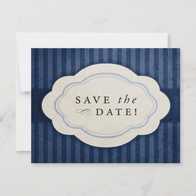 Save The Date Rustic Vintage Navy Bleu Sauvons les dates (Devant)