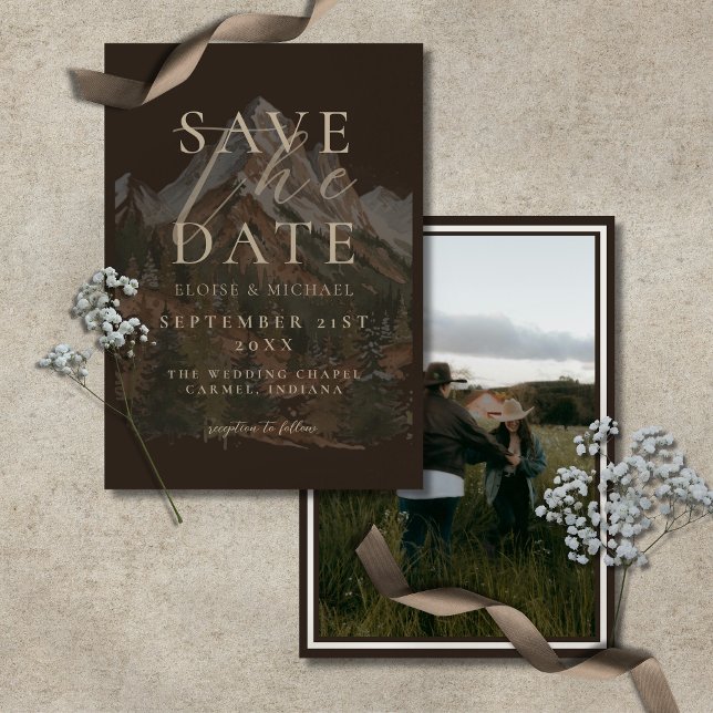 Save The Date Rustic Watercolor Mountain Photo Wedding  (Rustic Watercolor Mountain Photo Wedding Save The Date)