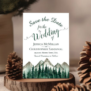 Save The Date Rustic Watercolor Mountains & Pine Mariage