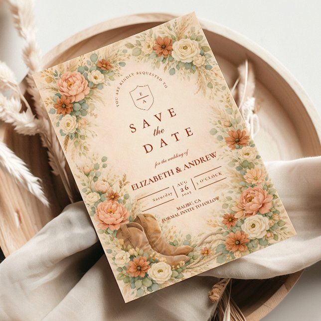 Save The Date Rustic Western Floral Arch Wedding (Créateur téléchargé)