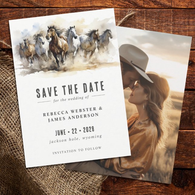 Save The Date Rustic Wild Horses Ranch Mariage photo équestre (Créateur téléchargé)
