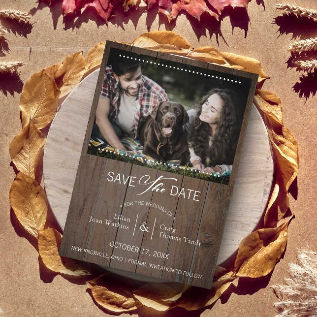 Save The Date Rustic Wood Chien Photo Mariage Whimsical Typograp (Créateur téléchargé)