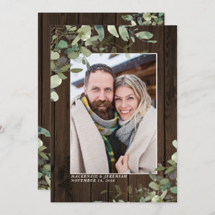 Save The Date Rustic Wood Eucalyptus Mariage Photo Enregistrer l