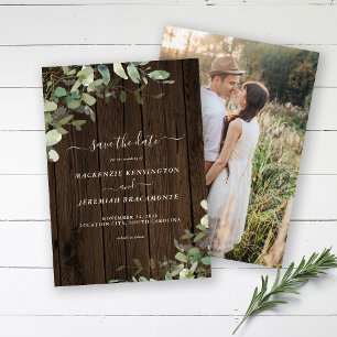 Save The Date Rustic Wood Eucalyptus Mariage Photo Enregistrer l