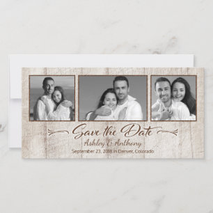 Save The Date Rustic Wood Photo Collage Mariage Enregistrer la d