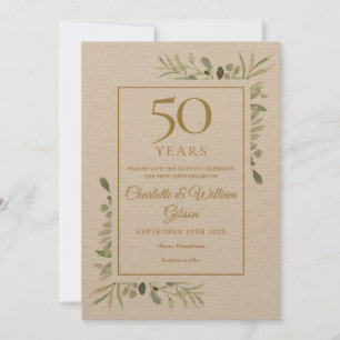 Save The Date Rustique 50e Anniversaire Mariage d'or verdure