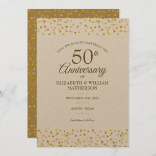 Save The Date Rustique 50ème anniversaire Mariage Coeurs d'or